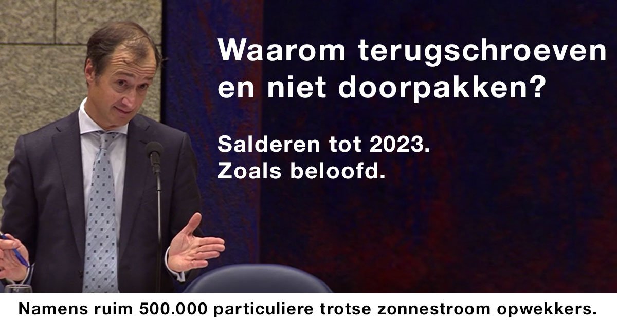 Salderen afschaffen in 2020? NEE! Gewoon aan de beloftes houden meneer Wiebes! Lees hier waarom: urgenda.nl/documents/Brie…