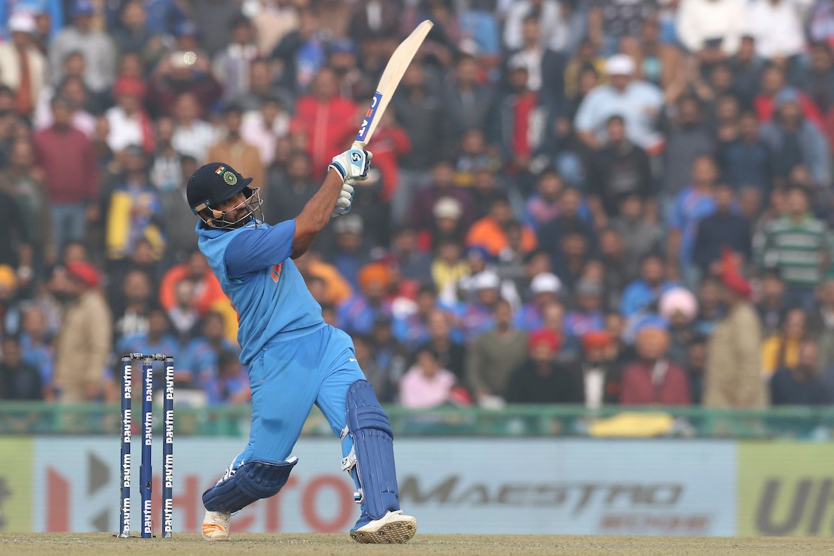 BCCI's tweet image. LIKE A BOSS! THIRD double century in ODIs. The first man to scale Mt.200 on three occasions in ODIs. Stand up and Salute @ImRo45 #TeamIndia #INDvSL