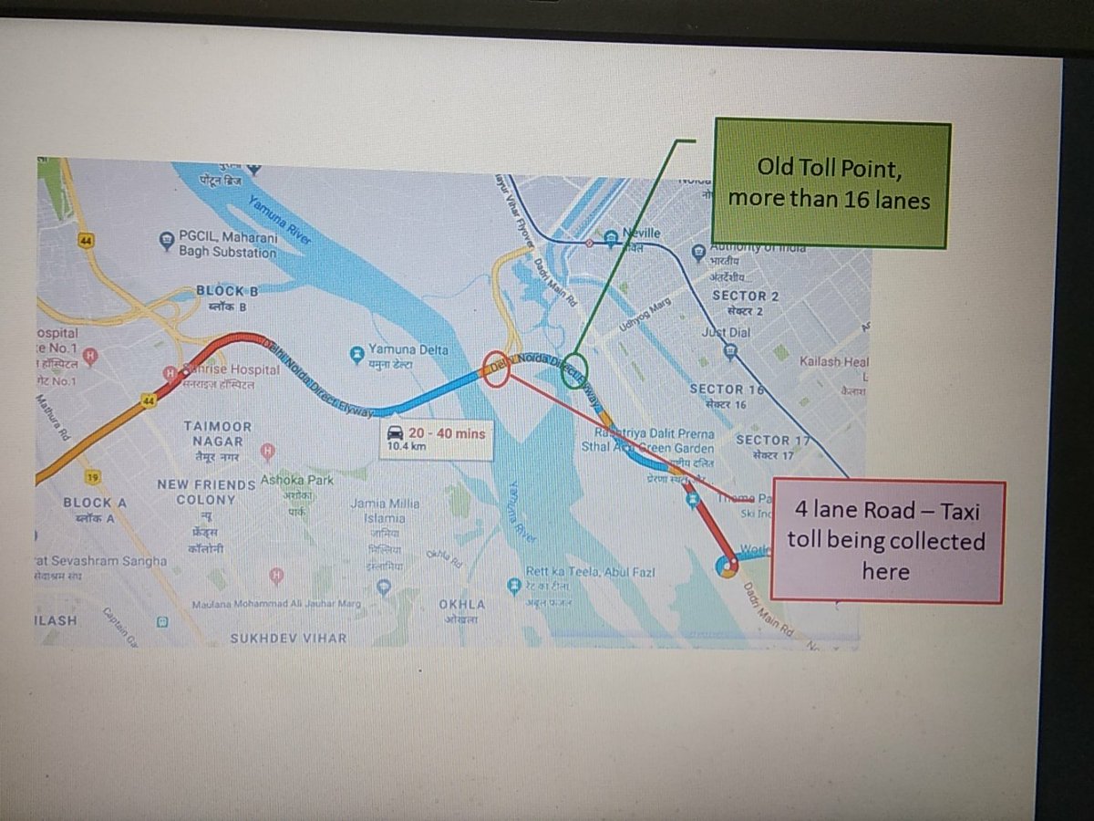 Dear <a href="/dtptraffic/">Delhi Traffic Police</a>,  please suggest that for Noida Delhi DND toll road why the taxi collection toll checkout is not at Old toll point which is 16 lanes but at a choke point where there are only 4 lanes..  This causes a daily delay of 30 mins.  <a href="/timesofindia/">The Times Of India</a> citizen reporter..