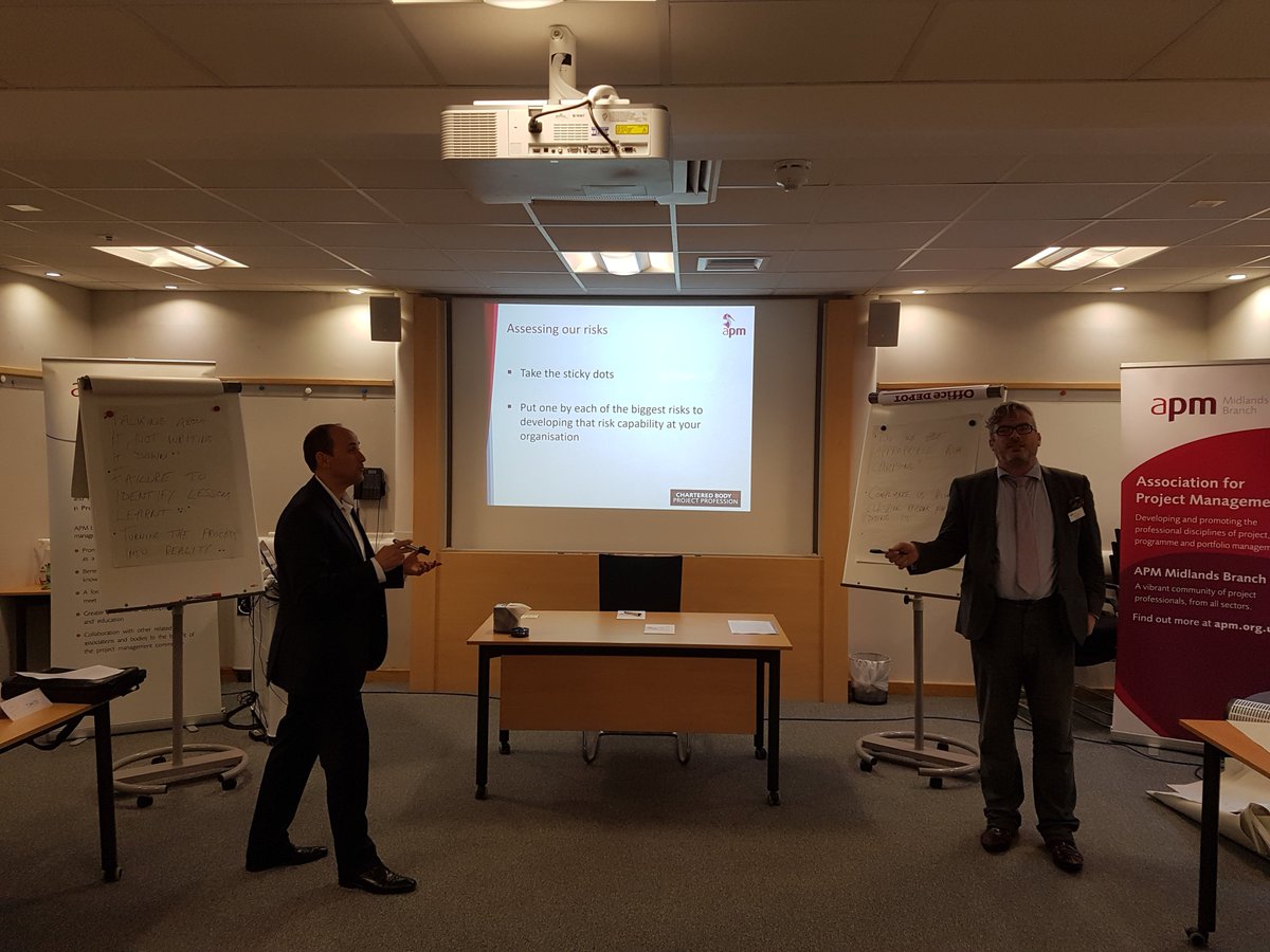 Committe members Rob Webb &amp; Ken Evans giving their interactive keynote on embedding risk management in the PM community at @APMMBranch today. Hope everyone had fun