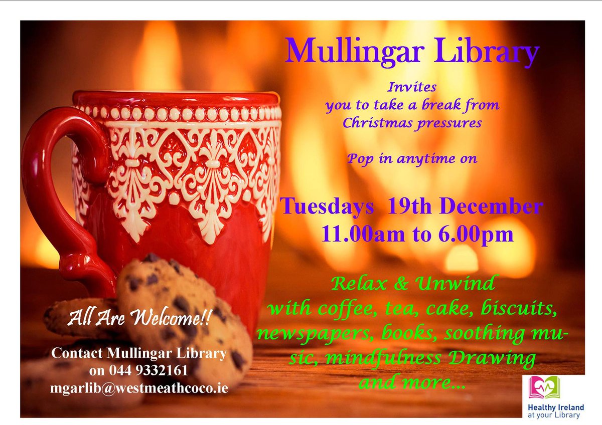 whcclibrary's tweet photo. Mullingar Library invites you to take a break this Christmas https://t.co/7n75fJBzym #mgrlib https://t.co/TYdS6LXUxO