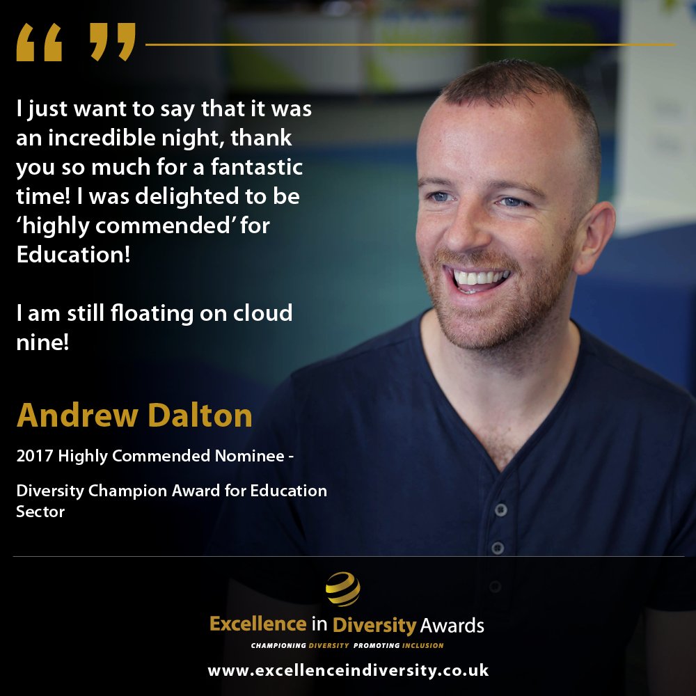 InclusiveAwards's tweet photo. Andrew Dalton's Thoughts on #EiDA17 and his reaction to being Highly Commended for The Diversity Champion Award in the Education sector!! @DrewDalton1980 #EiDA https://t.co/CJwKXrkMxW