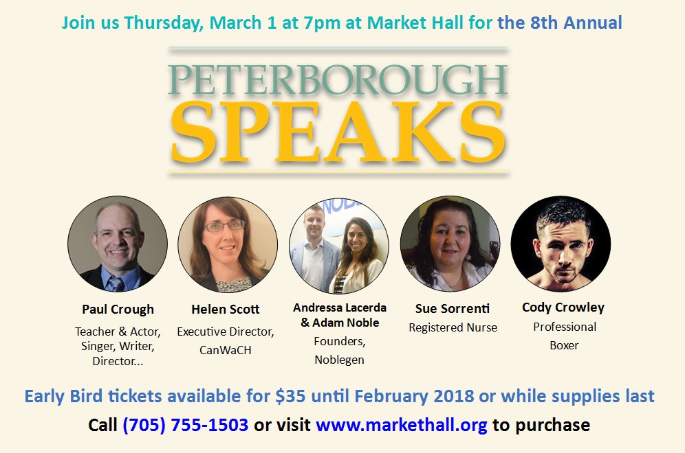 .<a href="/Ptbo_Speakers/">Peterborough SPEAKS</a> is taking over our Facebook this week! We're profiling our dynamic 2018 speakers all week - one profile per day - as a sneak peek to the amazing stories that will be shared on March 1 at <a href="/TheMarketHall/">Market Hall</a>. Details: facebook.com/GPHSF
