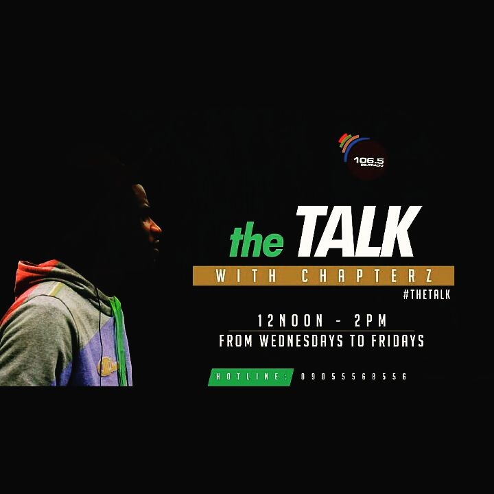 tcbhq_'s tweet photo. #NowOnAir : #TheTalk w/ me your host Chapterz via #1065FM, #ESUTRADIO #ENUGU. Stay tuned till 2pm. @DJMORGAN_1 w/ the music. #WCW https://t.co/7qa5CX6IXN
