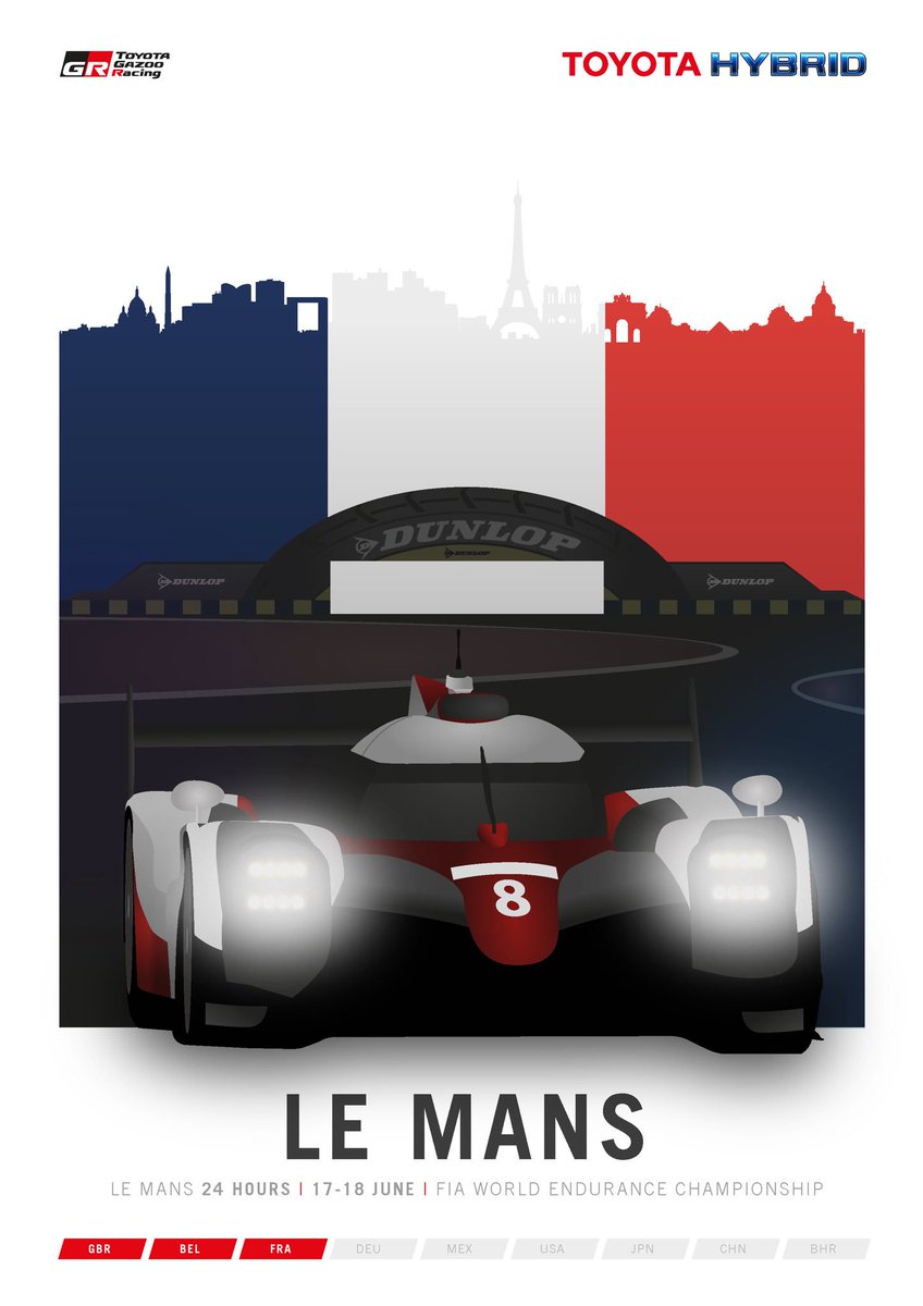 ToyotaRacingWEC's tweet photo. RT for a chance to WIN a signed #LeMans24 poster!🇫🇷

@kamuikobayashi set an incredible lap record on the way to Le Mans pole.... however victory remained elusive.

👉 Qualifying: 1st (#7) 2nd (#8) 5th (#9) 
👉 Race: 8th (#8) DNF (#7) DNF (#9)

#Toyota #TS050 #Competition https://t.co/PhtGs624Cv