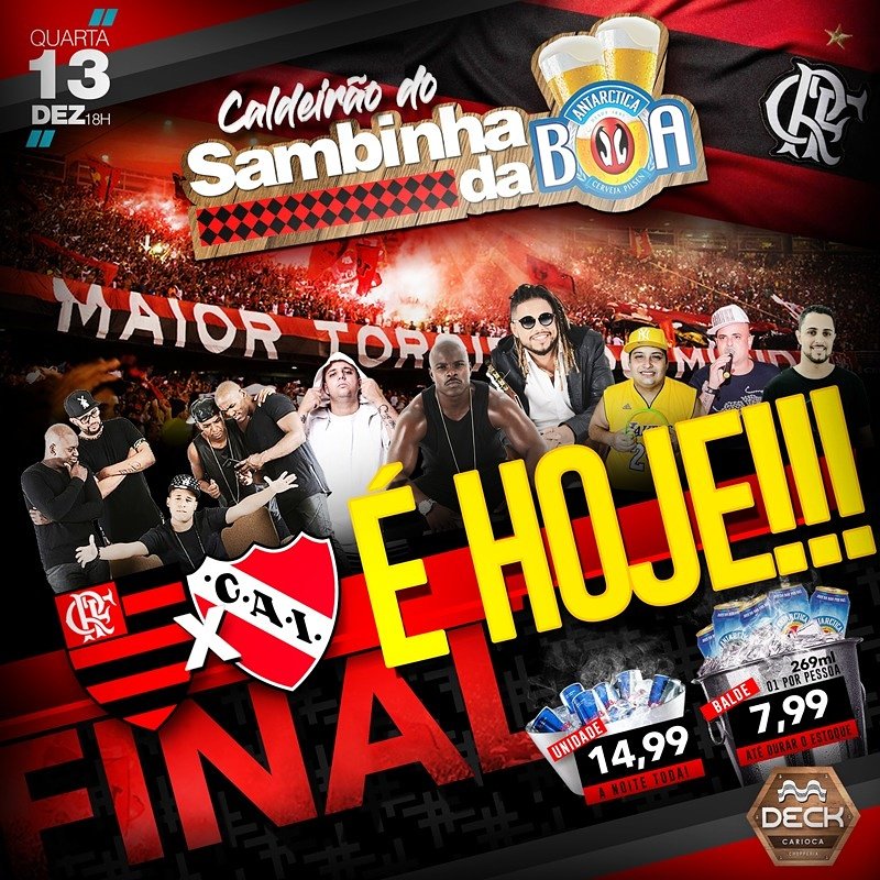dezinrj's tweet photo. Uma ótima quarta feira a todos e só pra lembrar HOJE É DIA DE SAMBINHA DA BOA com transmissão ao vivo da final da sul americana entre FLAMENGO x independente - são 10 tvs e 2 telões para conforto de todos. 😎💣🍀 https://t.co/A3n3wiKG0A