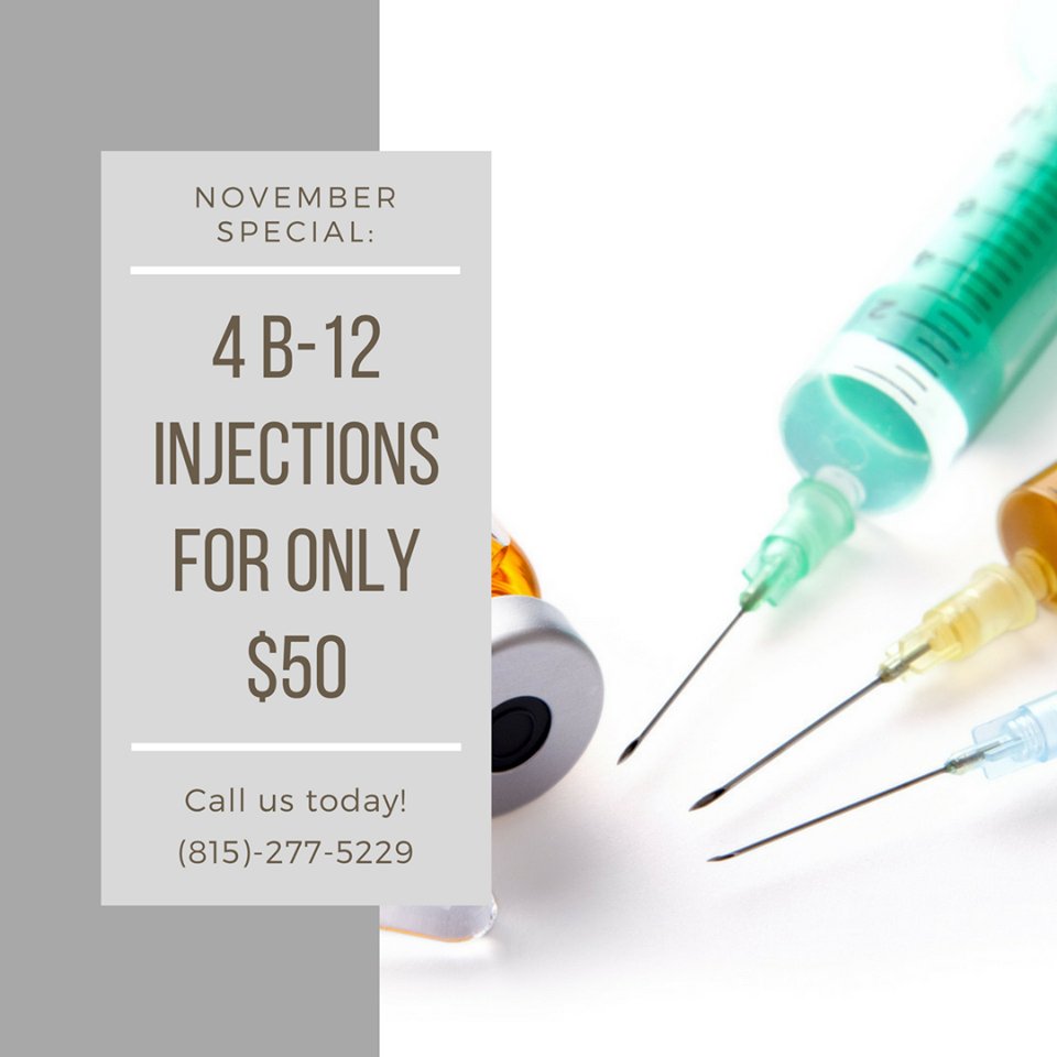 midwestaging's tweet image. Boost your energy with vitamin B12! This month we are offering a B12 injection special. For $50, you can purchase 4 B12 injections. 
Call ☎️ us at: (815)277-5229
#VitaminB12 #Injections #Energy