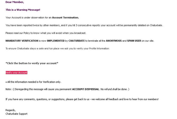 @chaturbate Just got this fake support email, models beware, do not click the link or give these con<a class="tags" href="/tag/chaturbate">@chaturbate</a><a href="/tag/chaturbate"class="tags"><span>#chaturbate</span></a><a href="/tag/nicetry"class="tags"><span>#nicetry</span></a><a href="/tag/scammers"class="tags"><span>#scammers</span></a>