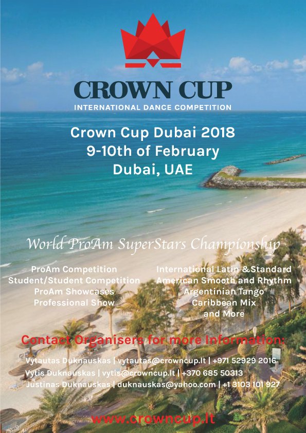 Next up: Crown Cup Dubai 2018 - World ProAm SuperStars Championship 9-10th of February, 2018! Prices rise after 1st of January so hurry up and register online crowncup.lt #crowncup #proamdancing #proamdance #latin #ballroom #dancesport #dubai #CrowncupDubai