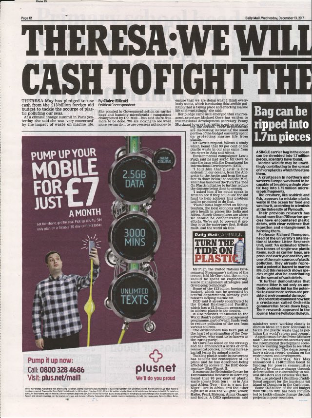 LewisPugh's tweet image. I’m thrilled that the British PM Theresa May has agreed to my recommendation and pledged to use foreign aid funds to tackle plastic pollution. It’s a global crisis and need to be tackled head on.