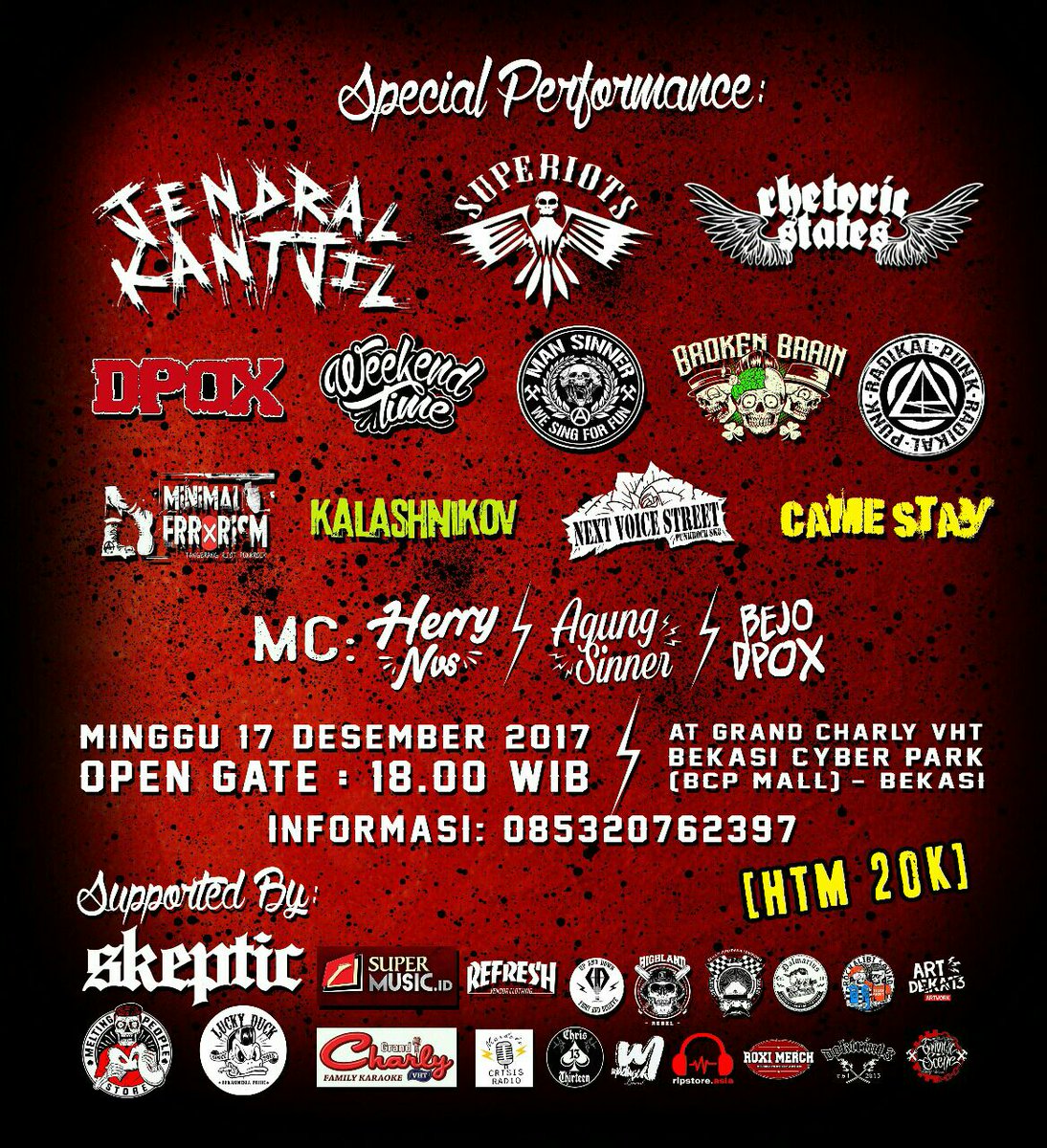 Gigs keren sabtu ini persembahan <a href="/OSDBEKASI/">outSIDer BEKASI</a> x <a href="/BADRIOTBEKASI/">BADRIOT BEKASI</a> l minggu 17 Desember 2017 l venue : grand charly vht / bcp bekasi l htm : 20k