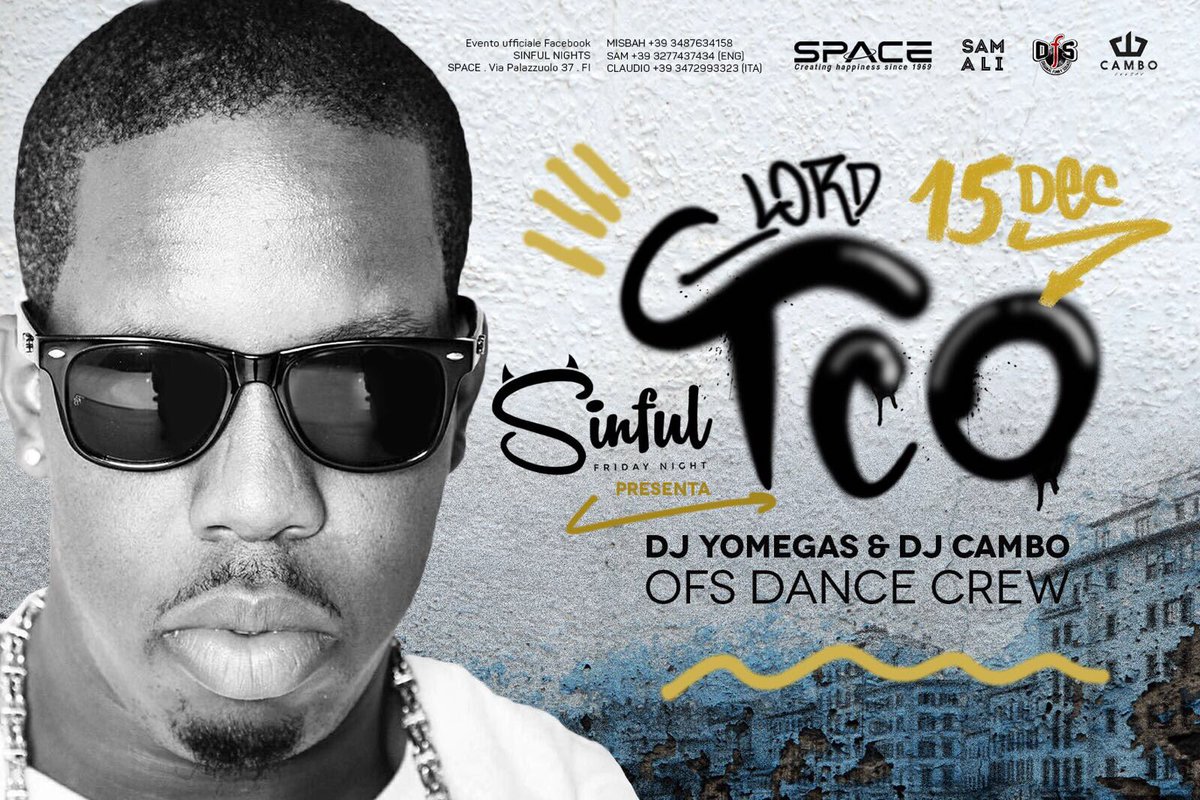 🇮🇹 ITALY (Florence) 🇮🇹 LORD TCO PERFORMING LIVE! @ SPACECLUB on the Sinful Stage with my guy Deejay Cambo 🙌🏾 DECEMBER 15TH!!! You will hear all my latest songs plus hit single ‘Staying Alive &amp; Roll In Roll Out! Get ready!✈️ #florenceitaly #sinfulstage #completeopposite