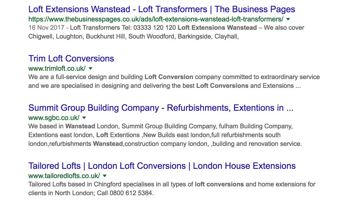 BusinessPagesUK's tweet image. We got Loft Transformers - Listed on the 1st page of Google! for #Loft #Extensions #Wanstead