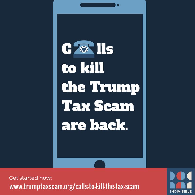Our peer-to-peer calling tool is BACK and we've only got DAYS to kill the #TrumpTaxScam. After you've called your own Senators, get started calling progressives in Maine and Arizona asking them to call their Senators to demand a no vote: trumptaxscam.org/calls-to-kill-…