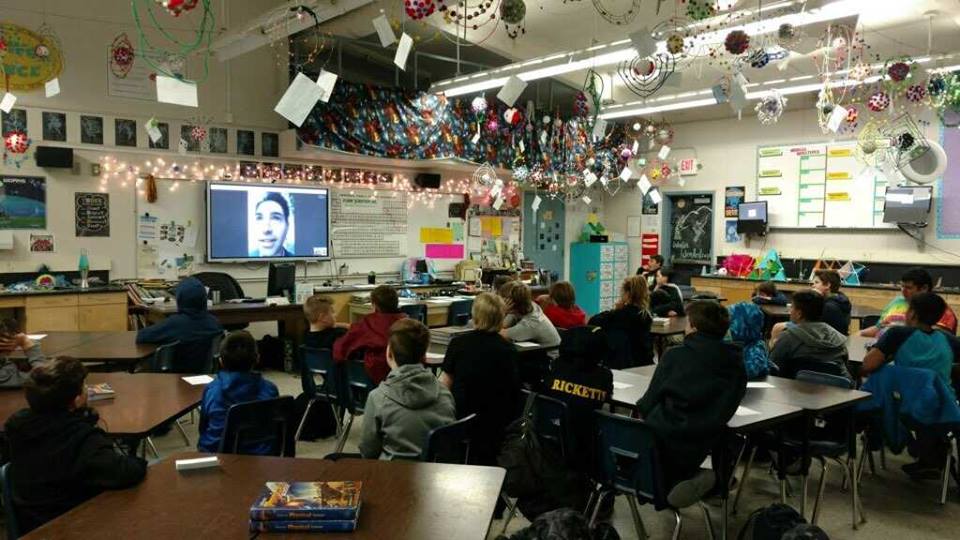 PLTWChicoState's tweet photo. Students in Bidwell Jr High's PLTW Flight and Space class using Skype to meet with NASA! https://t.co/tX9TMI0eCB @PLTWorg #stemcareers #technologyisawesome https://t.co/3jJ6SqTxag