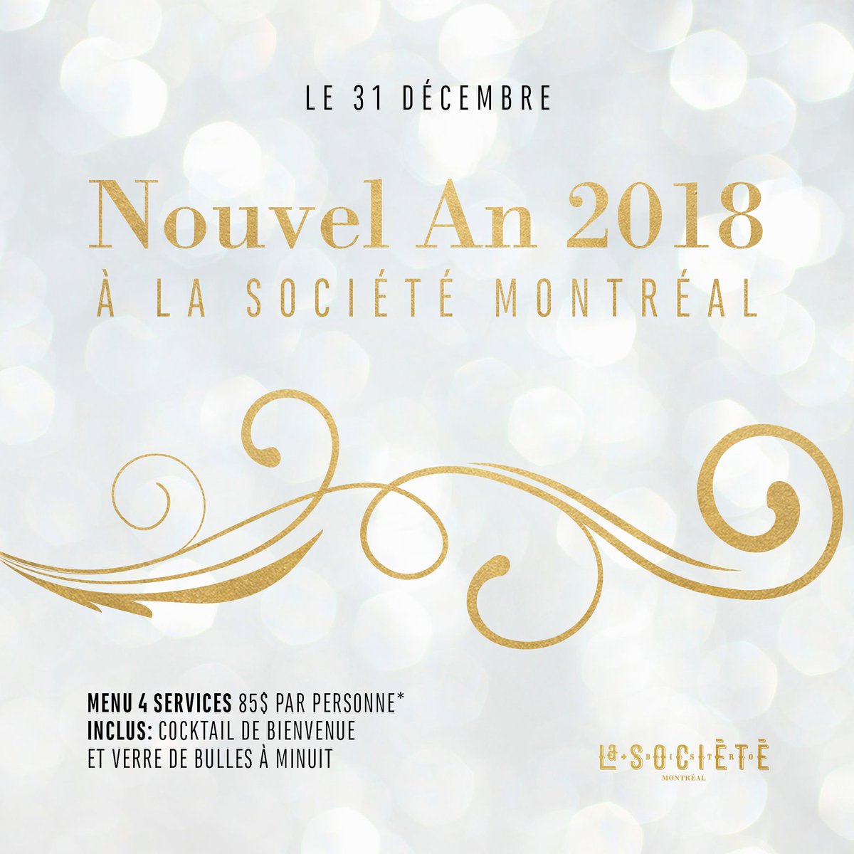 Le 31 décembre, on dit au revoir à 2017 tous ensemble et on accueille 2018 avec fracas!
Il reste quelques places pour notre soirée du Nouvel An. Réservez : montreal.lasociete.ca
#newyearseveparty #lasocietetmtl