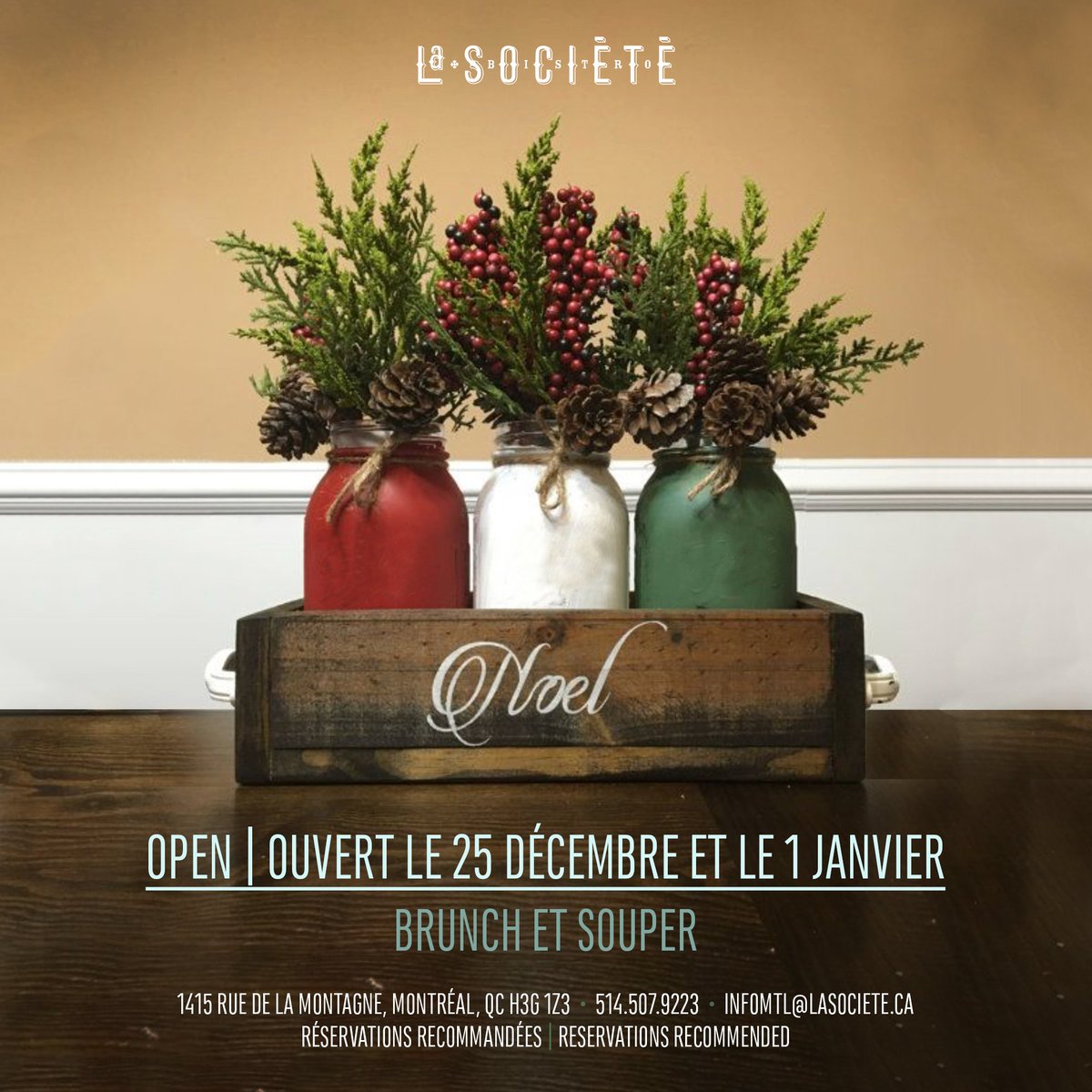 Toute l'équipe de #LaSociétéMtl tient à vous souhaiter un très joyeux #Noël et un merveilleux temps des Fêtes! 
Passez nous voir. On est ouvert toute la journée.