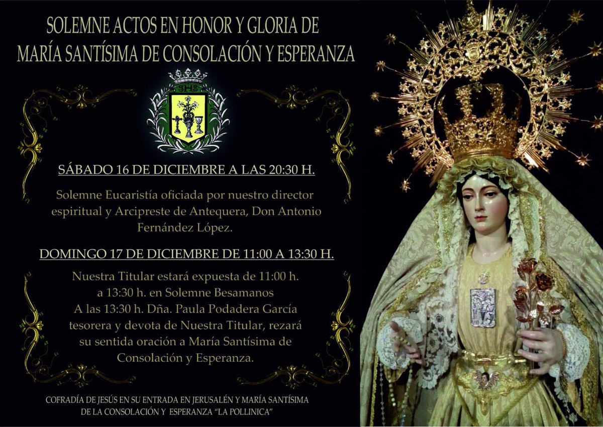 Este fin de semana celebramos la festividad de Nuestra Señora de Consolación y Esperanza