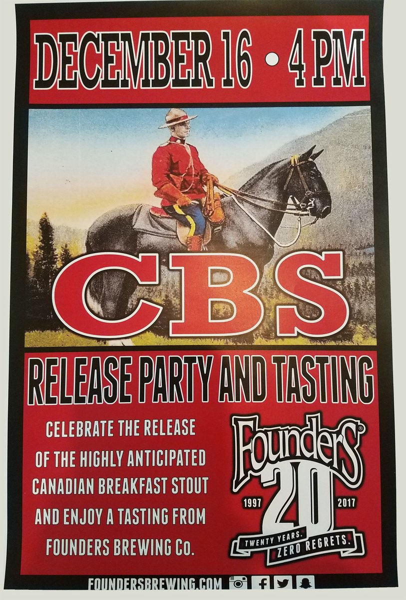 obryanswines's tweet photo. Dec. 16 at 4pm #obryanswine will be hosting the #Founders #canadianbreakfaststout and #kentuckybreakfaststout release party & tasting! Swing by and get 1 of 48 CBS bottles available (1 per customer). Other Founders #beer on tap: #backwardsbastard #centennialipa #rubaeus #redseye https://t.co/eyOLhf1H5m