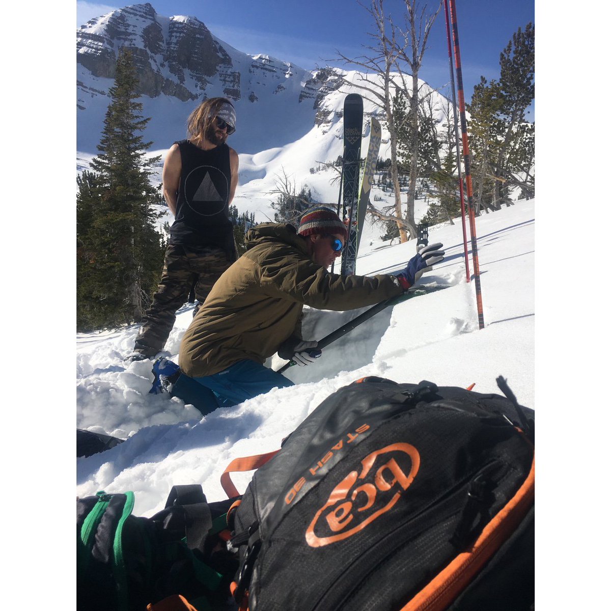 AvalancheSafety's tweet photo. Today is the final day of @TetonGravity #IPRW2017 where pro riders are practicing for real #avalancherescue situations. BCA encourages all #backcountry users to practice, practice, practice. https://t.co/w2anfX83xo photos: @colterjh #avalanchesafety #sendandreturn https://t.co/FoUtlvMqJy
