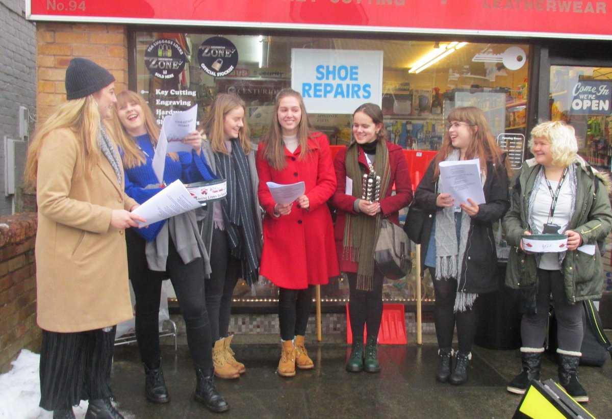 HHScommunity's tweet photo. Our fab Sixth Form 'A Capella' singing group braving the cold today, Thurs &amp; Fri in #Hagley to share some Christmas carols with locals. Made a whopping £50 for @MAA_Charity in 10 minutes today! If you're nearby - say hello and make a donation if you can. Thank you! https://t.co/AYvf13GnKF