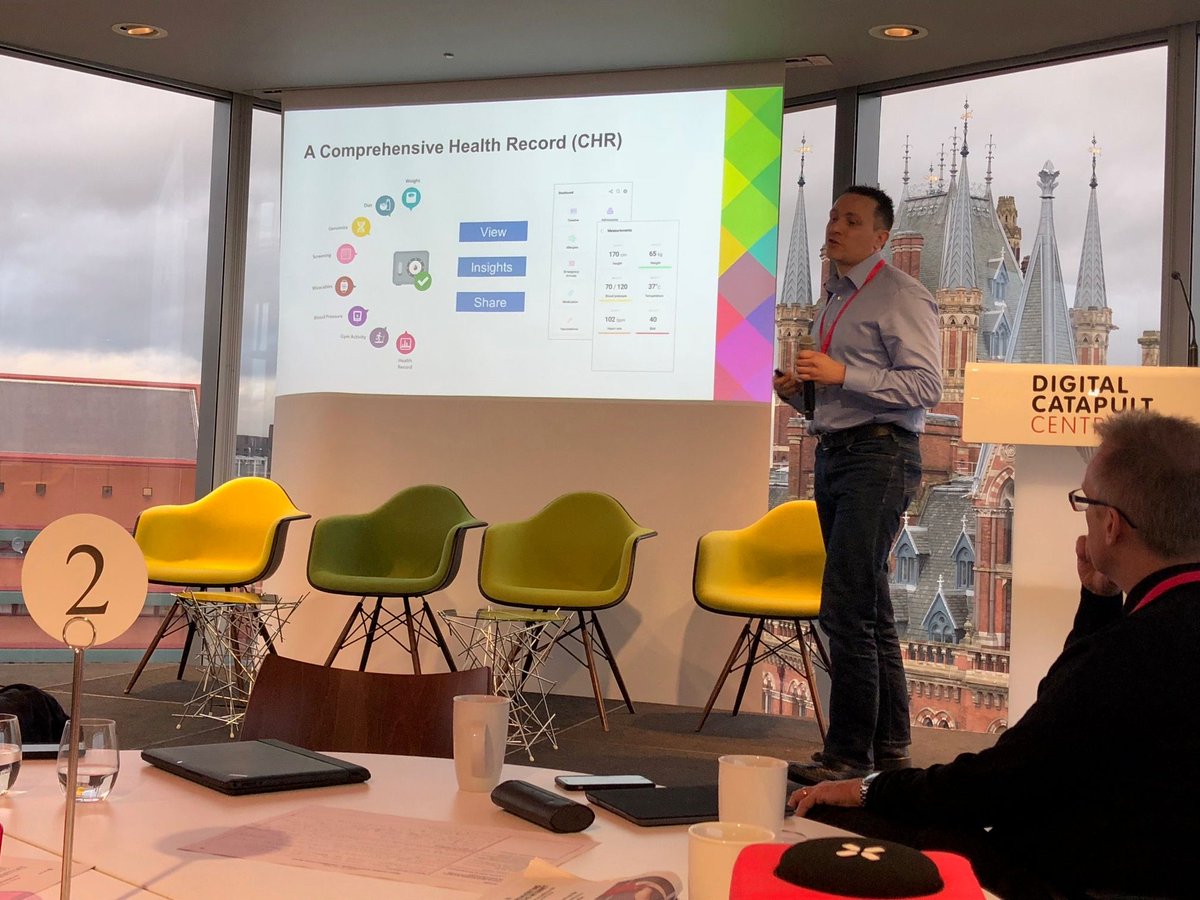 digime's tweet photo. Our @DanielBayley80 talking patient centricity and the importance of owning and controlling your own medical data at the  #SwissRePitStop at @DigiCatapult https://t.co/ilL4rPhPTD