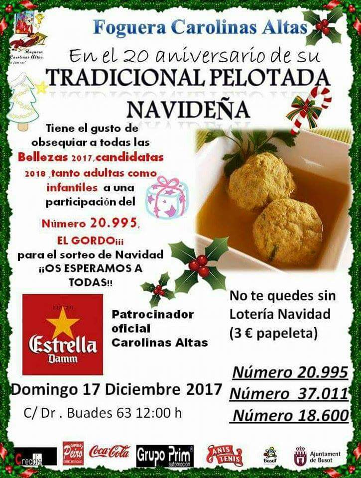 Somdefoc's tweet photo. 🔥Actos de Fogueres🔥

🎄Tradicional Pelotada Navideña🎄
▪Organiza: Hoguera Carolinas Altas
▪Día: Domingo 17 Diciembre
▪Hora: 12.00
▪Lugar: C/ Doctor Buades n°63

#fogueres2018 #hogueras2018 #Alicante #Alacant #somdefoc #90AnysDeFogueres #JuntsMolenMés https://t.co/HTuoBeAo5e
