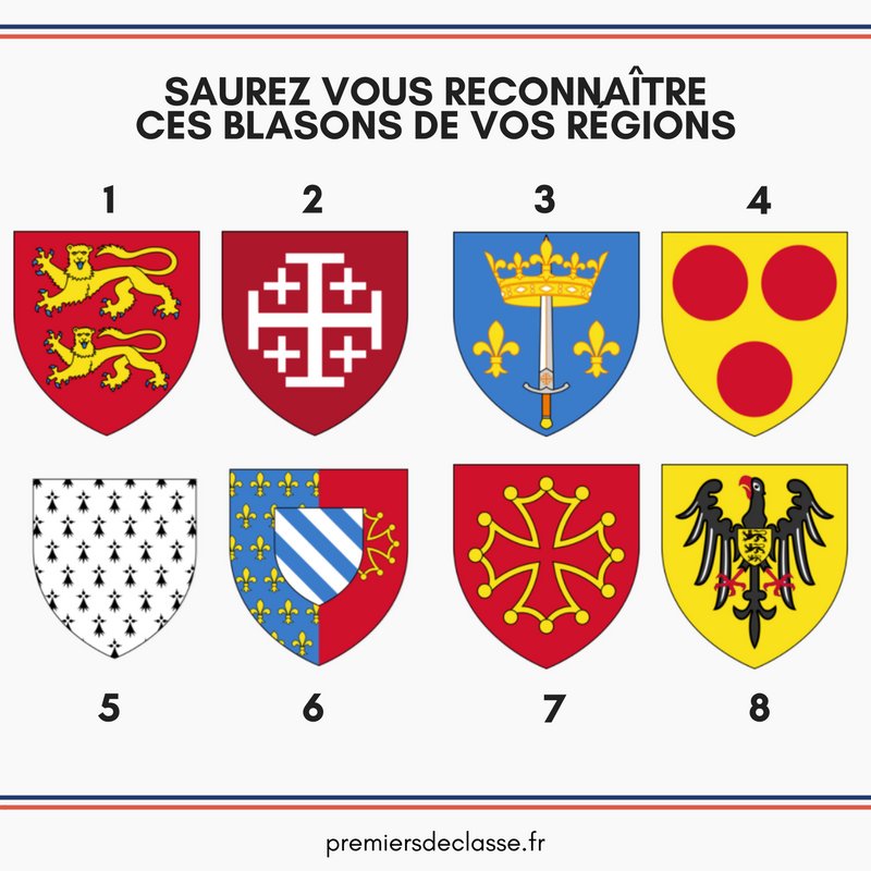 PremiersClasse's tweet photo. 👑✨ Saurez vous deviner à quelles régions appartiennent ces blasons ? 👑✨

Retrouvez les véritables blasons de vos régions sur les étendards Premiers de classe. 

Découvrez la collection Chevaliers https://t.co/pKS8KX01pC https://t.co/bUs2GXeRma