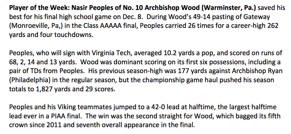 CACTop25's tweet photo. Congrats @nasirpeoples of #10-ranked @WoodFootball on being named @CACTop25 Player of the Week from among all the nation's Catholic high school football players.
https://t.co/M812YHJfdG
#CACTop25 https://t.co/vm5GNzvUx5