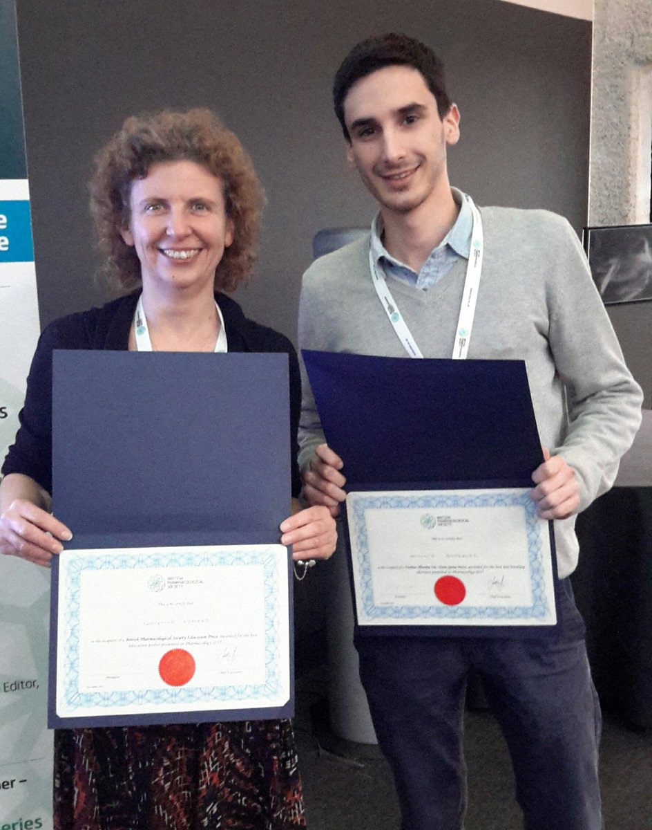 Congratulations <a href="/PharmunivBath/">PharmUnivBath</a> Christine &amp; Antonio winners of best #education poster and best late breaking abstract <a href="/BritPharmSoc/">British Pharmacological Society</a> #Pharmacology2017
