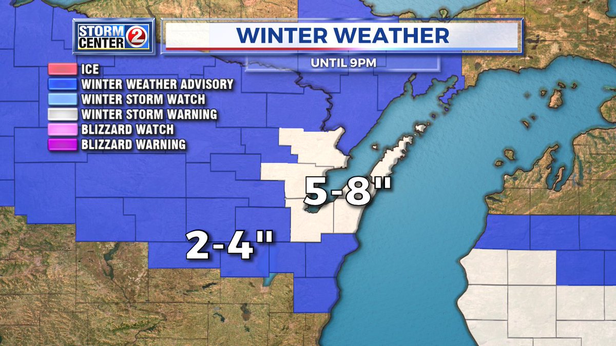 SteveBeylonWBAY's tweet photo. The NWS upgraded to a WINTER STORM WARNING for Brown County and to the northeast, where 5-8" of snow is likely. Meanwhile, a WINTER WEATHER ADVISORY continues to the southwest, where #snow totals through this evening will be closer to 2-4". #WBAY #SC2Alert https://t.co/HGkz8cCIWZ