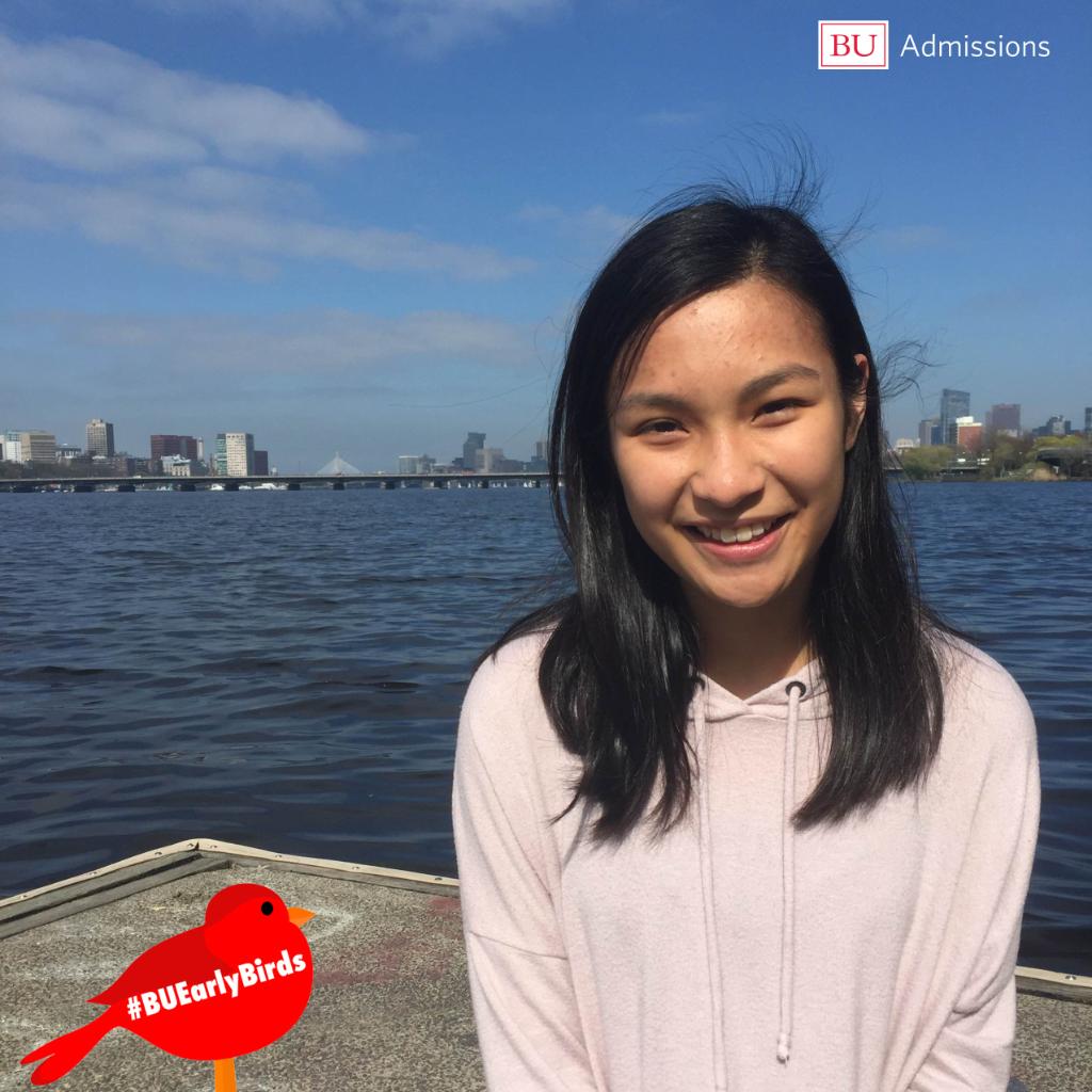 ApplyToBU's tweet photo. Jasmine Lee (SED'19): Having a campus in the middle of Boston provides professional opportunities you can’t find elsewhere. #BUEarlyBirds https://t.co/kA9tA0wc3g