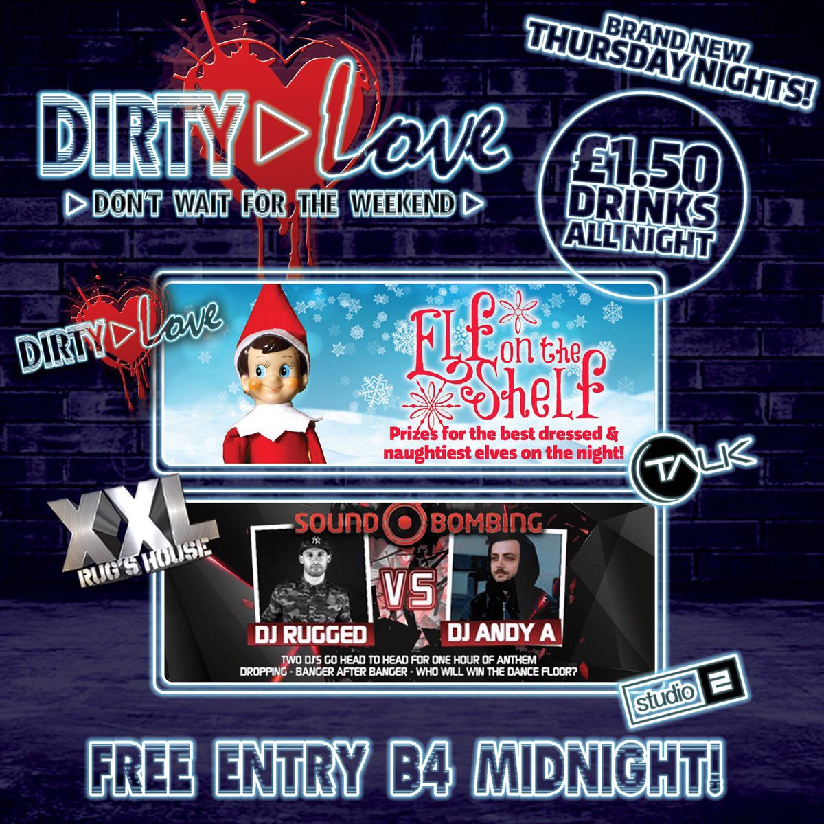 This weeks #DirtyLove special, we have a special visitor #ElfOnAShelf.... plus #XXL will be sound bombing with <a href="/DJAndy_A/">Andy A</a> in <a href="/clubstudio2/">Studio2</a> ❄️❄️❄️❄️❄️❄️❄️ <a href="/ruggednbaldy/">ruggednbaldy</a>
