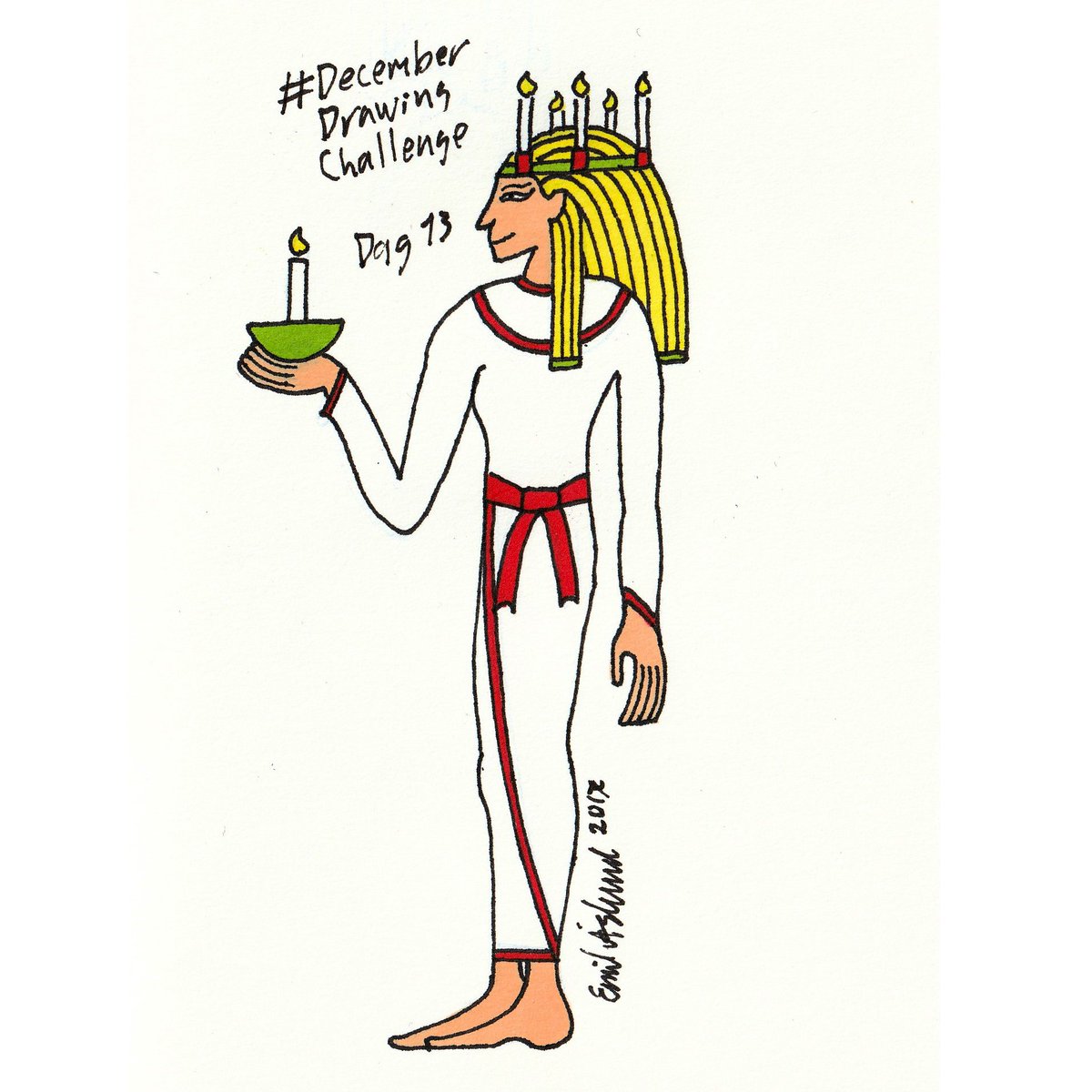 EmilAaslund's tweet photo. December Drawing Challenge: Day 13
I think I'm the first in history to draw Santa Lucia in Egyptian style.

#Drawing #DecemberDrawingChallenge #DDC2017 #SantaLucia #Egypt #Egyptian #EgyptianStyle #CHristmas #MerryChristmas https://t.co/Wiii0rUJ0H