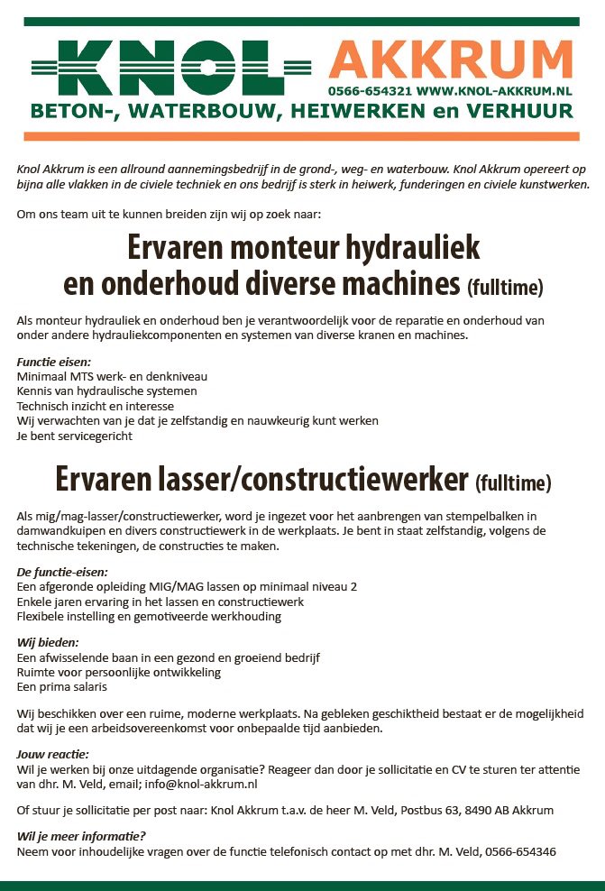 GEZOCHT!😀                            Monteur hydrauliek &amp; onderhoud           Lasser / constructiewerker zie afbeelding voor meer informatie.