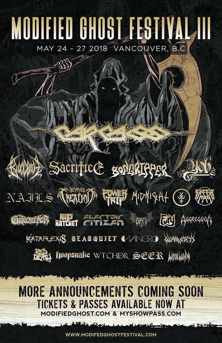 Kataplexis will be playing the Modified Ghost festival this May with Carcass, Bloodbath, Power Trip and many others. Tickets are available at showpass.com/modified-ghost… #kataplexis #modifiedghost #vancouvermetal #canadianmetal #metalfest #metalfestival