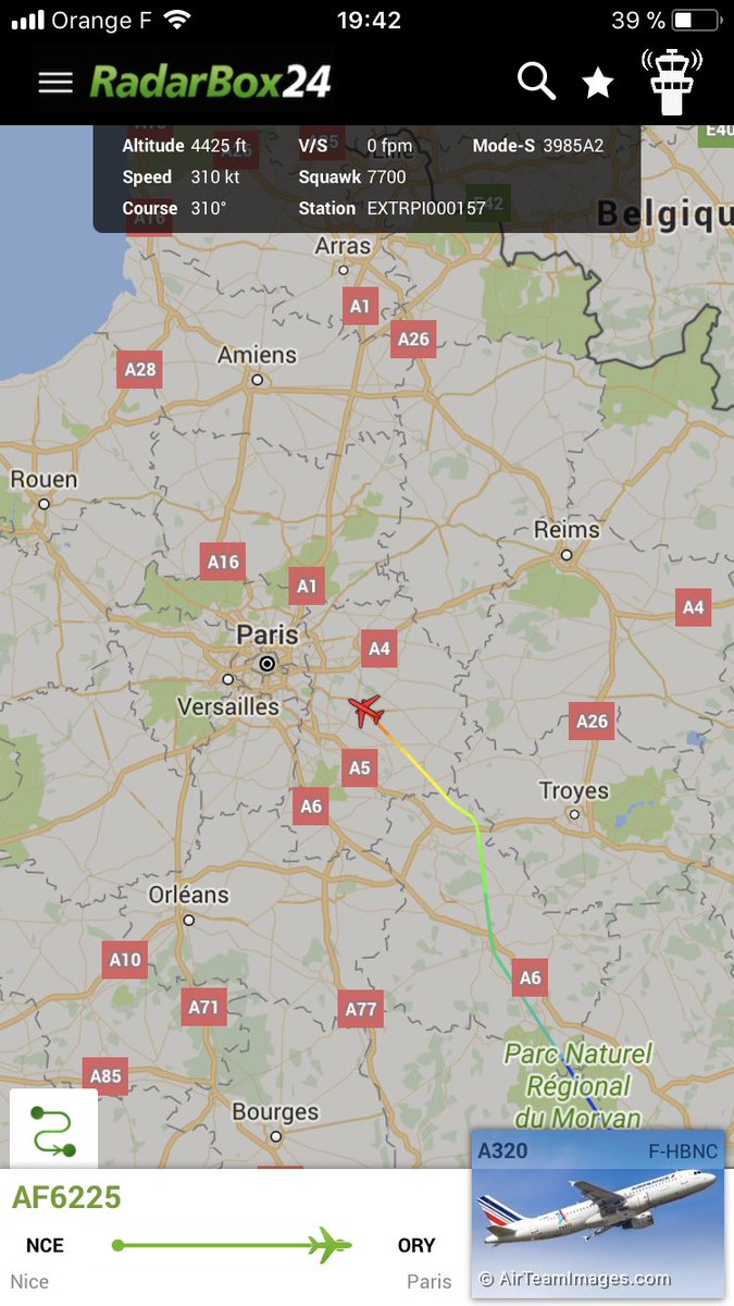 airlivenet's tweet photo. Air France #AF6225 from Nice to Paris ORY is declaring an emergency #Radarbox https://t.co/u8Klk1tuRX https://t.co/3NAHZZBrko
