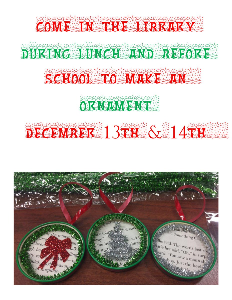 WNGALibrary's tweet photo. Started making ornaments today before school and during lunch and so far it has been a success https://t.co/j0KctN9FIS