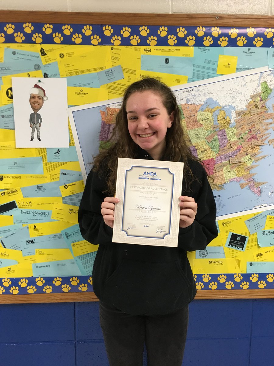 CresciMarty's tweet photo. Congratulations Kristin @spaghettiospens on acceptance to @AMDAOfficial AmericanMusicDanceAcademyNYLA and scholarship #AIHSTigerPride #12daysofacceptanceletters #flatmarty @AIHSPrincipal @AI_duPont_Band https://t.co/9s6E32PSoL