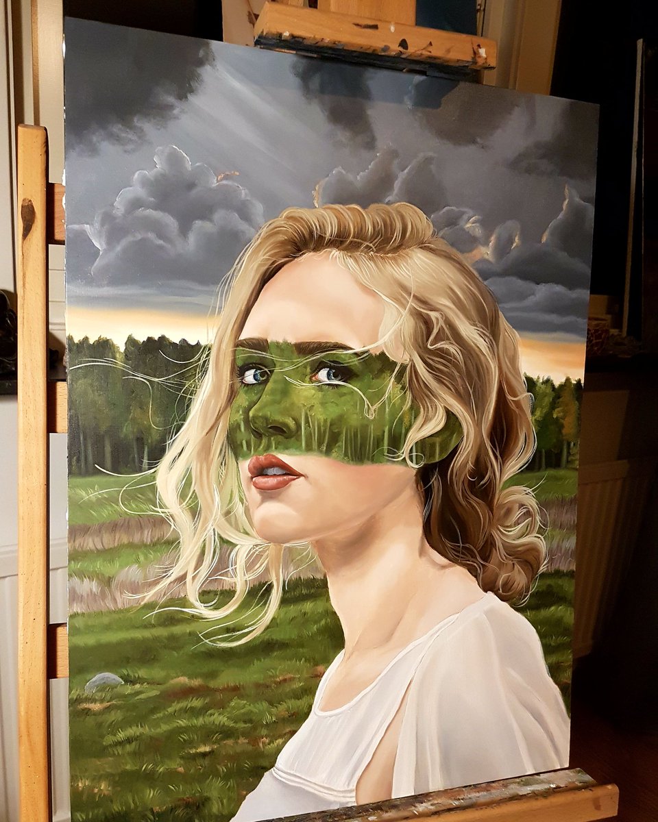 A moment of peace, painting hair strand by strand. #magicalrealism