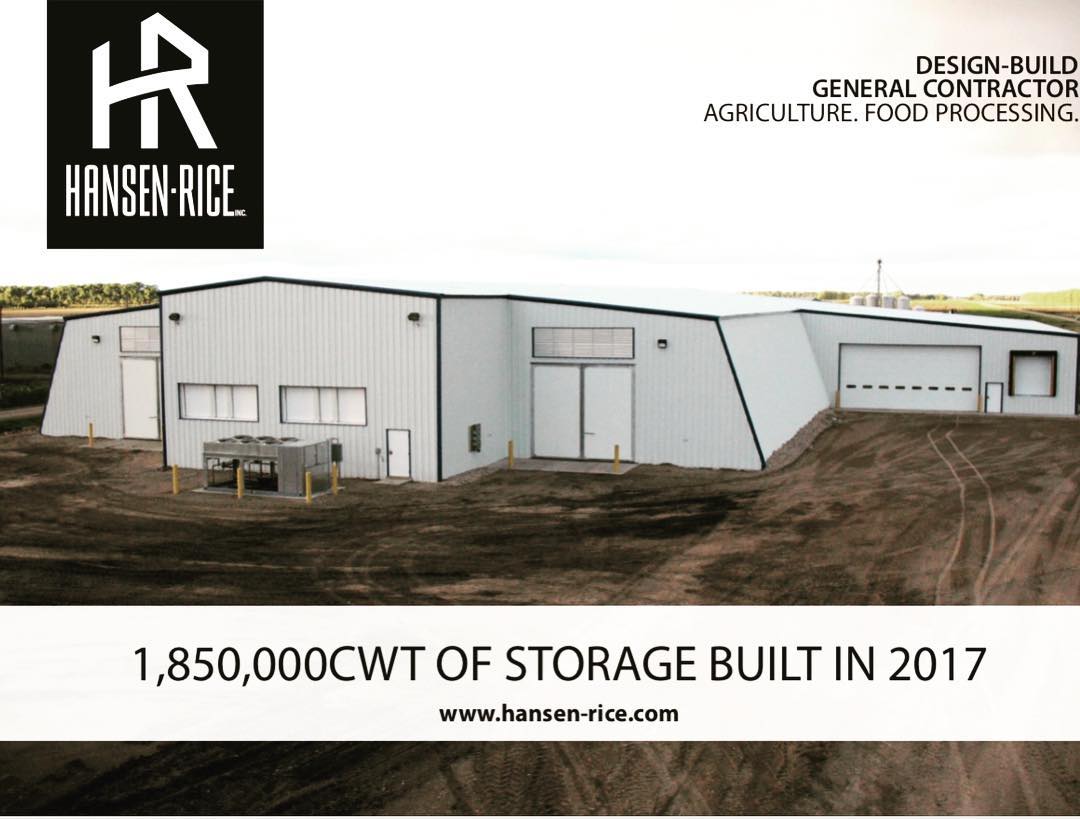 HansenRice's tweet image. Hansen-Rice, Inc. built 1,850,000 CWT of potato storage in 2017. #hansenrice #designbuild #designbuildconstruction #potatostorage #potatostorage2017