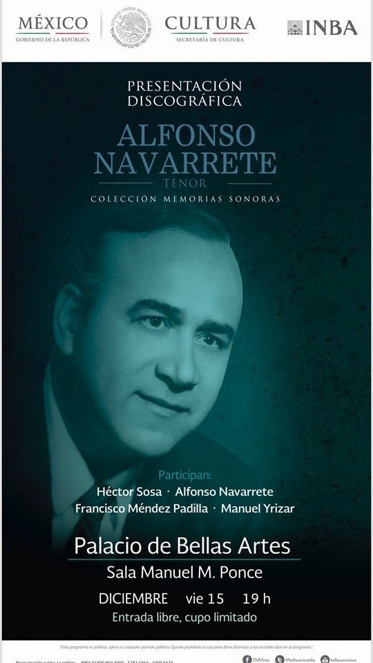 deCultura_mx's tweet photo. #Agends el viernes a las 19 h. en la Sala Ponce de @PalacioOficial será la presentación discográfica Alfonso Navarrete Colección memorias sonoras. #EntradaLibre cupo limitado. https://t.co/MPvwsIQG9C