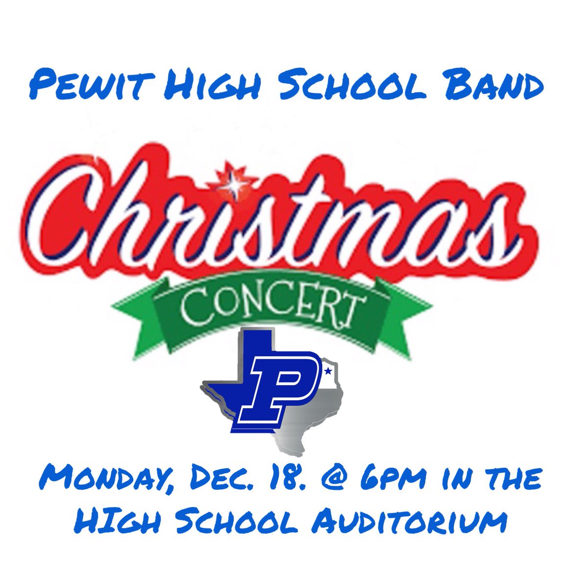 PaulHPewittHS's tweet photo. Join us for the #PewittBand’s Christmas Concert on Monday, Dec 18 at 6:00 PM in the high school auditorium. #MerryChristmas https://t.co/tpazpkqhVu