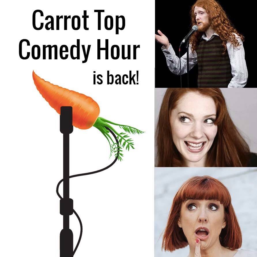 RedheadDay_UK's tweet photo. Carrot Top Comedy Hour is back for #RHDUK2018! Acts confirmed inc Alasdair Beckett-King, Di Spencer, Cally Beaton! https://t.co/O0toUDtP72 https://t.co/q7cgS5osX7