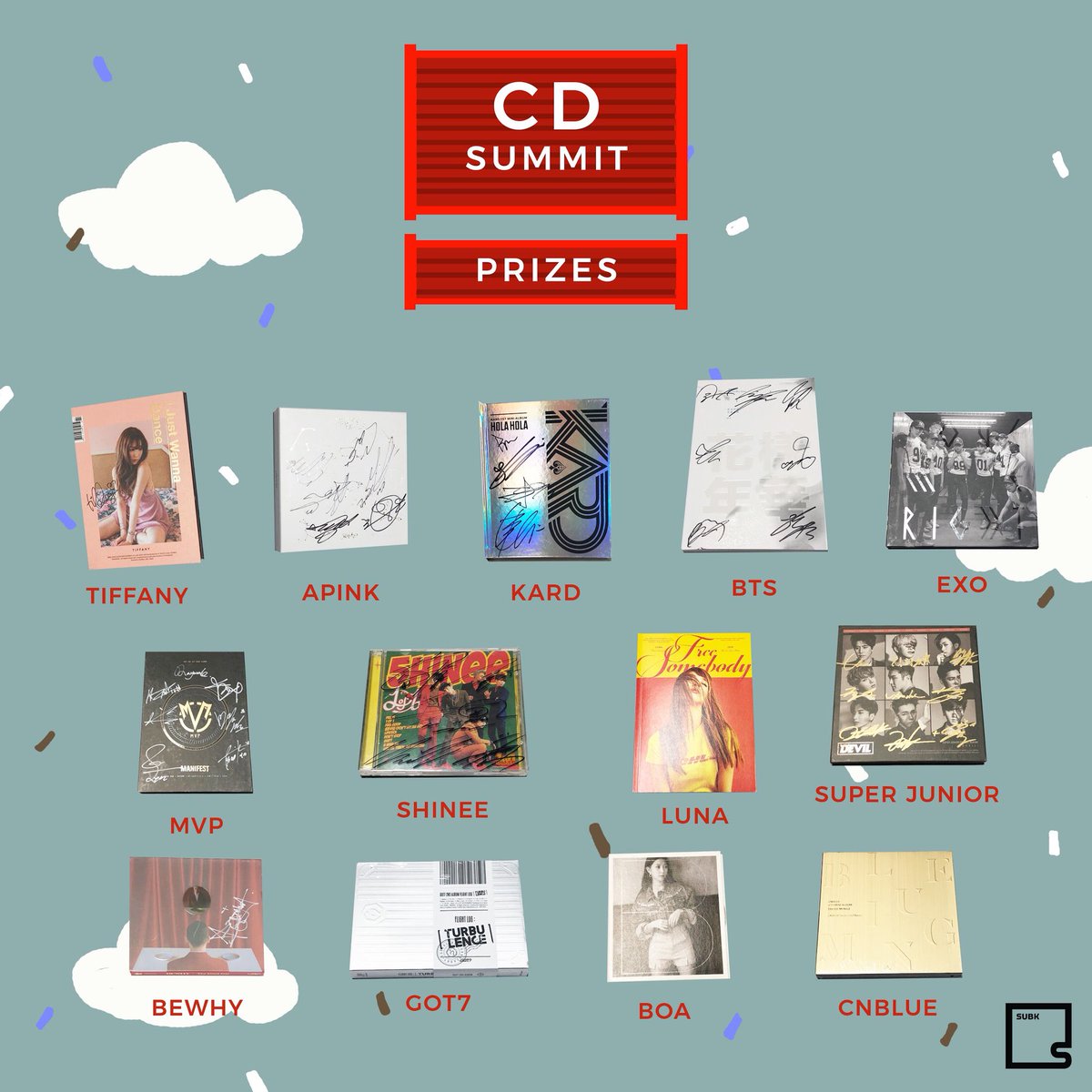 SubKultureEnt's tweet photo. Toot toot! The #SubKSantaExpress ๐ has made its 4th stop at CD Summit ๐ฟ Click the following link to enter for your chance to win the SubK CD Collection, which includes 5 random albums (a few will be signed ๐) from some of your favorite K-pop artists ๐ถ: https://t.co/WX8mb7zftl https://t.co/CSDPZVY8fh