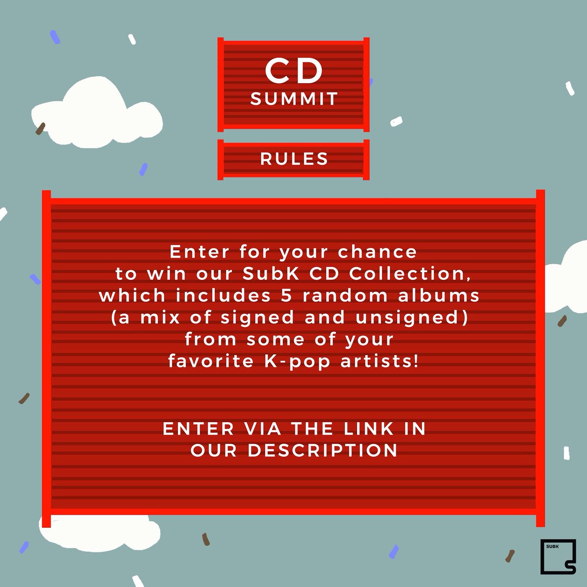 SubKultureEnt's tweet photo. Toot toot! The #SubKSantaExpress ๐ has made its 4th stop at CD Summit ๐ฟ Click the following link to enter for your chance to win the SubK CD Collection, which includes 5 random albums (a few will be signed ๐) from some of your favorite K-pop artists ๐ถ: https://t.co/WX8mb7zftl https://t.co/CSDPZVY8fh
