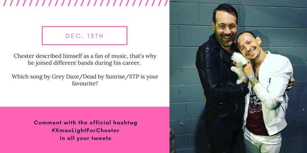 VxBiGD's tweet image. ➡️Mission 13➡️
#XMasLightForChester @XmasLight4Chaz 

@therealgreydaze #anythinganything because of the energy which @ChesterBe delivers
@DeadBy_Sunrise #walkingincircles or #mysuffering hard to choose and both so different
@STPBand #sameontheinside and live #deadandbloated