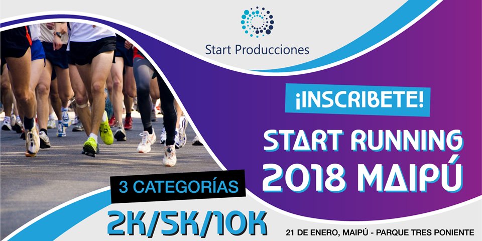 RevistaRun4Life's tweet image. Ahora en enero también hay corridas en Santiago: #StartRunning, el domingo 21 de enero en Maipú (Parque 3 Poniente). Más info y reserva de cupos para 2K (individual y grupal), 5K y 10K en
startproducciones.cl/inscripciones/