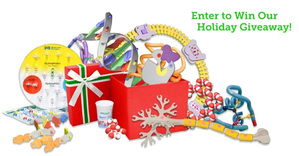 3DMolDesigns's tweet photo. In celebration of the season we're giving 2 lucky teachers the chance to  win a kit or poster from our holiday gift box! Just RETWEET to be   entered in the drawing. Please tag us @3DMolDesigns when you do! Winners will be announced the week of December 18. https://t.co/hBXGTowceu