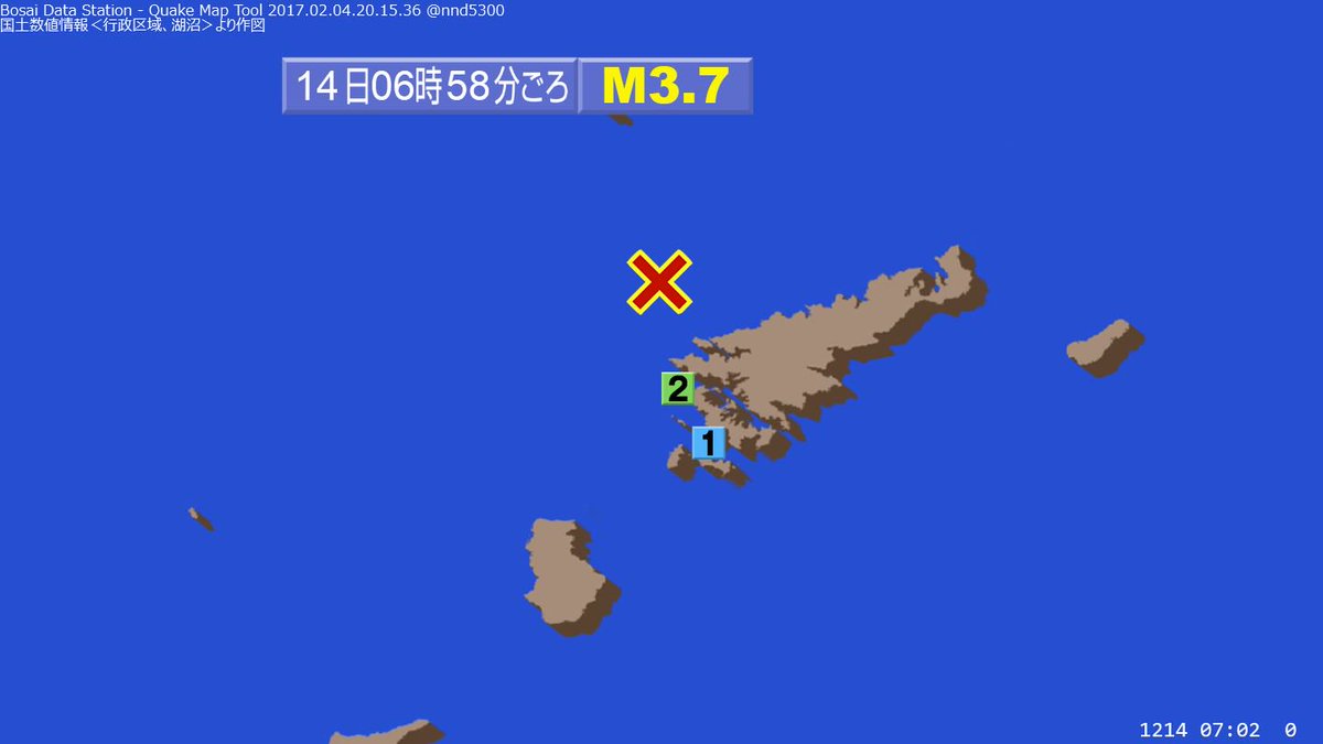 quakemap_bot's tweet image. 6時58分ごろ九州地方で震度2の揺れを観測する 地震がありました。(07:02)